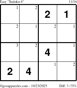 The grouppuzzles.com Easy Sudoku-4 puzzle for Thursday October 23, 2025 with the first 3 steps marked