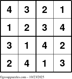 The grouppuzzles.com Answer grid for the Sudoku-4 puzzle for Thursday October 23, 2025