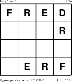 The grouppuzzles.com Easy Fred puzzle for Thursday October 23, 2025