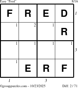 The grouppuzzles.com Easy Fred puzzle for Thursday October 23, 2025 with all 2 steps marked