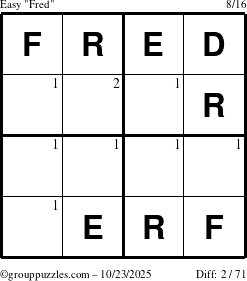 The grouppuzzles.com Easy Fred puzzle for Thursday October 23, 2025 with the first 2 steps marked