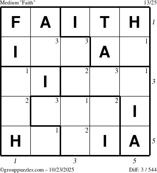 The grouppuzzles.com Medium Faith puzzle for Thursday October 23, 2025 with all 3 steps marked