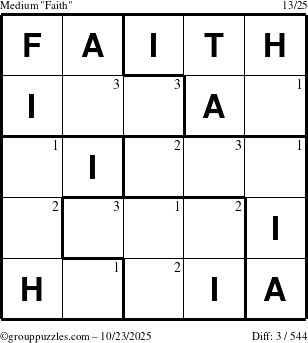 The grouppuzzles.com Medium Faith puzzle for Thursday October 23, 2025 with the first 3 steps marked