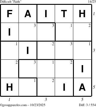 The grouppuzzles.com Difficult Faith puzzle for Thursday October 23, 2025 with all 3 steps marked
