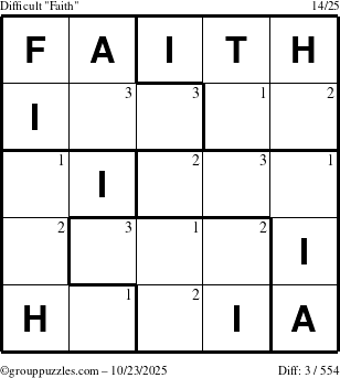 The grouppuzzles.com Difficult Faith puzzle for Thursday October 23, 2025 with the first 3 steps marked
