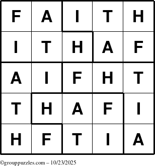 The grouppuzzles.com Answer grid for the Faith puzzle for Thursday October 23, 2025