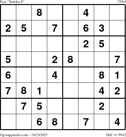 The grouppuzzles.com Easy Sudoku-8 puzzle for Thursday October 23, 2025