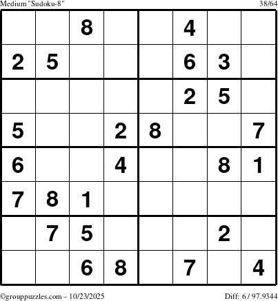 The grouppuzzles.com Medium Sudoku-8 puzzle for Thursday October 23, 2025