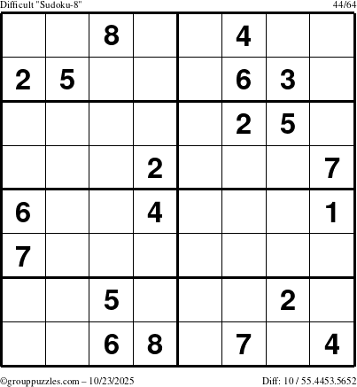 The grouppuzzles.com Difficult Sudoku-8 puzzle for Thursday October 23, 2025
