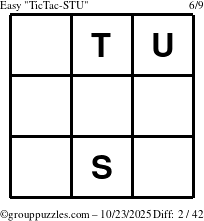 The grouppuzzles.com Easy TicTac-STU puzzle for Thursday October 23, 2025