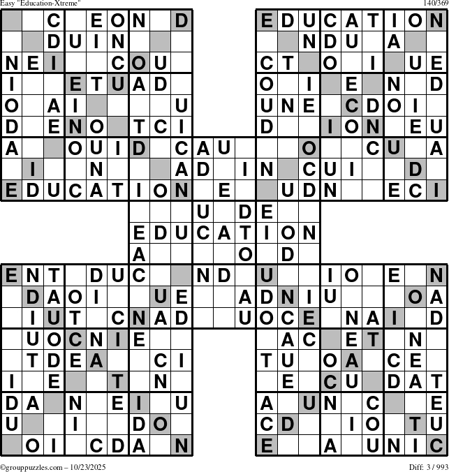 The grouppuzzles.com Easy Education-Xtreme puzzle for Thursday October 23, 2025