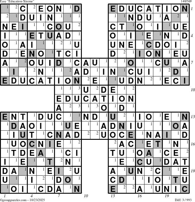 The grouppuzzles.com Easy Education-Xtreme puzzle for Thursday October 23, 2025 with all 3 steps marked