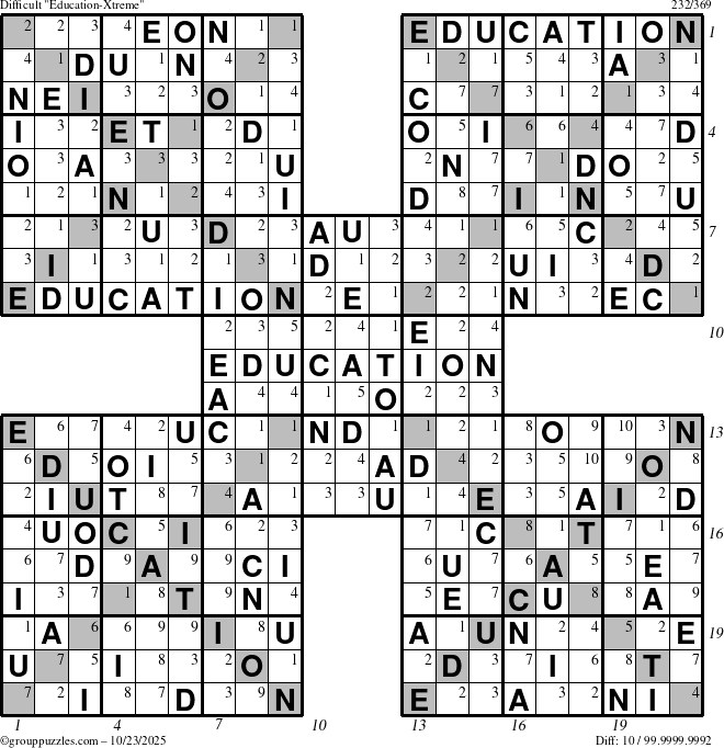 The grouppuzzles.com Difficult Education-Xtreme puzzle for Thursday October 23, 2025 with all 10 steps marked