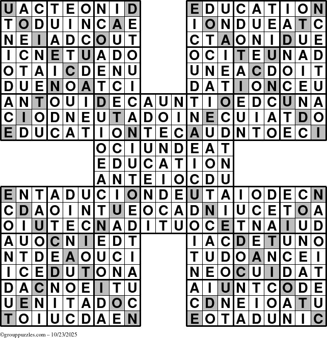 The grouppuzzles.com Answer grid for the Education-Xtreme puzzle for Thursday October 23, 2025