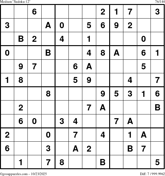 The grouppuzzles.com Medium Sudoku-12 puzzle for Thursday October 23, 2025
