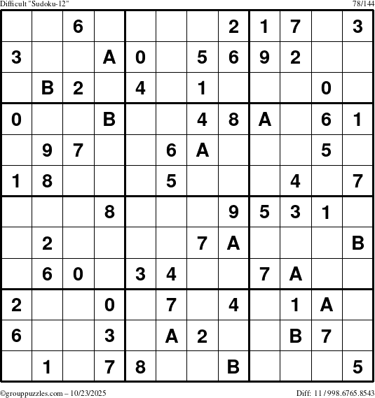The grouppuzzles.com Difficult Sudoku-12 puzzle for Thursday October 23, 2025