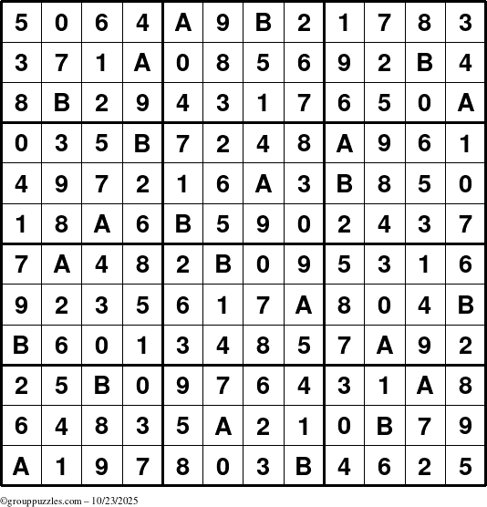 The grouppuzzles.com Answer grid for the Sudoku-12 puzzle for Thursday October 23, 2025