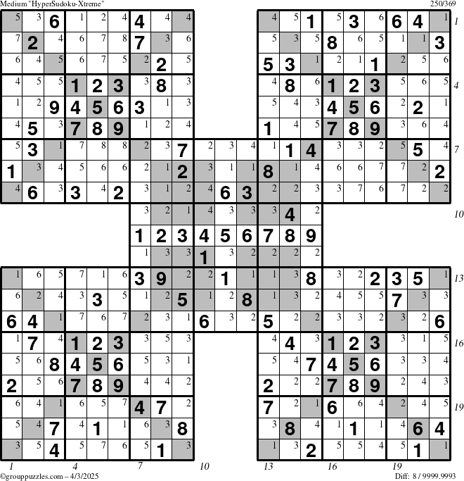 The grouppuzzles.com Medium cover-HyperXtreme puzzle for Thursday April 3, 2025, suitable for printing, with all 8 steps marked