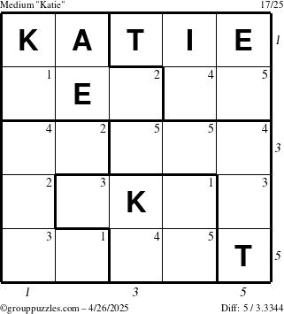 The grouppuzzles.com Medium Katie puzzle for Saturday April 26, 2025 with all 5 steps marked