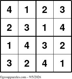 The grouppuzzles.com Answer grid for the Sudoku-4 puzzle for Saturday September 5, 2026