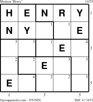 The grouppuzzles.com Medium Henry puzzle for Saturday September 5, 2026 with all 4 steps marked