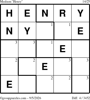 The grouppuzzles.com Medium Henry puzzle for Saturday September 5, 2026 with the first 3 steps marked