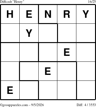 The grouppuzzles.com Difficult Henry puzzle for Saturday September 5, 2026