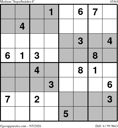 The grouppuzzles.com Medium SuperSudoku-8 puzzle for Saturday September 5, 2026