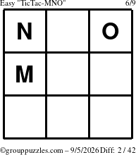 The grouppuzzles.com Easy TicTac-MNO puzzle for Saturday September 5, 2026
