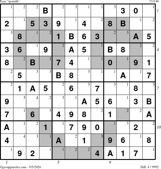The grouppuzzles.com Easy tpsmith puzzle for Saturday September 5, 2026, suitable for printing, with all 4 steps marked