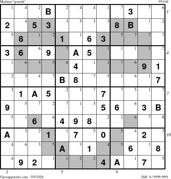 The grouppuzzles.com Medium tpsmith puzzle for Saturday September 5, 2026 with all 8 steps marked