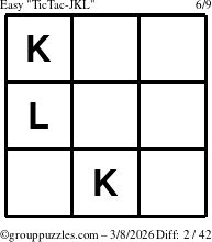 The grouppuzzles.com Easy TicTac-JKL puzzle for Sunday March 8, 2026