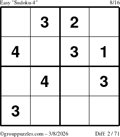 The grouppuzzles.com Easy Sudoku-4 puzzle for Sunday March 8, 2026