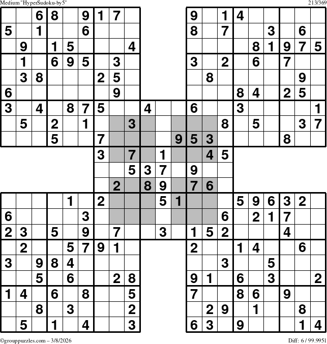The grouppuzzles.com Medium HyperSudoku-by5 puzzle for Sunday March 8, 2026