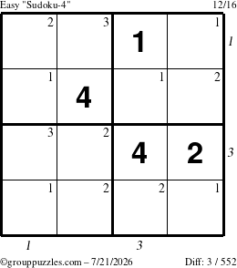 The grouppuzzles.com Easy Sudoku-4 puzzle for Tuesday July 21, 2026 with all 3 steps marked