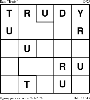 The grouppuzzles.com Easy Trudy puzzle for Tuesday July 21, 2026
