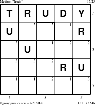 The grouppuzzles.com Medium Trudy puzzle for Tuesday July 21, 2026 with all 3 steps marked
