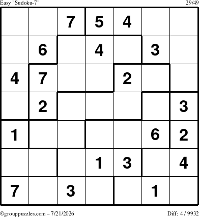 The grouppuzzles.com Easy Sudoku-7 puzzle for Tuesday July 21, 2026