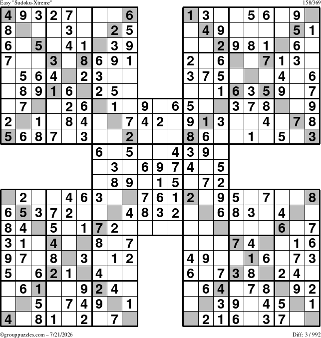 The grouppuzzles.com Easy Sudoku-Xtreme puzzle for Tuesday July 21, 2026