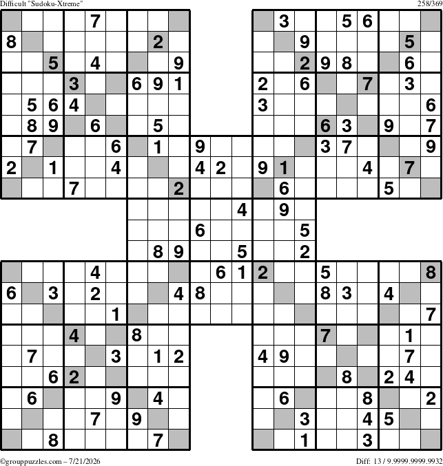 The grouppuzzles.com Difficult Sudoku-Xtreme puzzle for Tuesday July 21, 2026