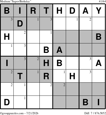 The grouppuzzles.com Medium Super-Birthday puzzle for Tuesday July 21, 2026 with the first 3 steps marked