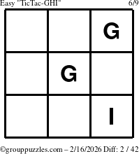 The grouppuzzles.com Easy TicTac-GHI puzzle for Monday February 16, 2026