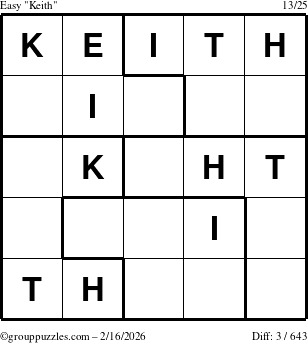 The grouppuzzles.com Easy Keith puzzle for Monday February 16, 2026