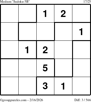 The grouppuzzles.com Medium Sudoku-5B puzzle for Monday February 16, 2026