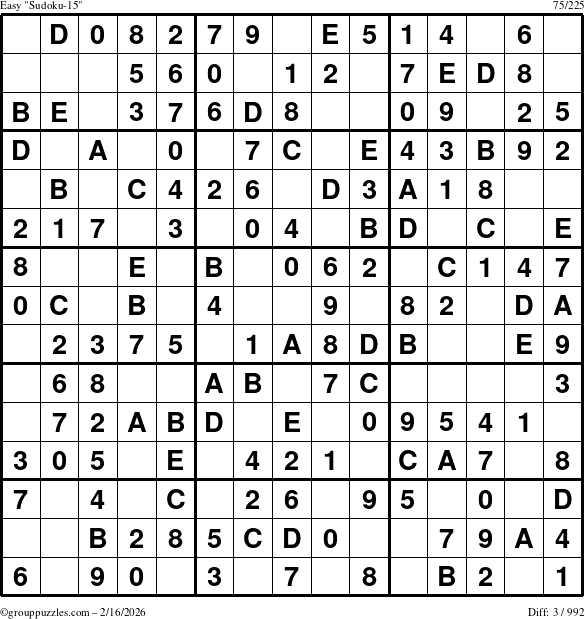 The grouppuzzles.com Easy Sudoku-15 puzzle for Monday February 16, 2026