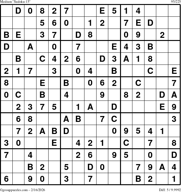 The grouppuzzles.com Medium Sudoku-15 puzzle for Monday February 16, 2026