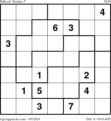 The grouppuzzles.com Difficult Sudoku-7 puzzle for Tuesday April 9, 2024