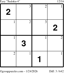 The grouppuzzles.com Easy Sudoku-4 puzzle for Saturday January 24, 2026 with the first 3 steps marked