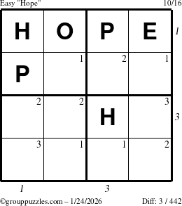 The grouppuzzles.com Easy Hope puzzle for Saturday January 24, 2026 with all 3 steps marked