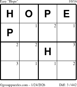 The grouppuzzles.com Easy Hope puzzle for Saturday January 24, 2026 with the first 3 steps marked